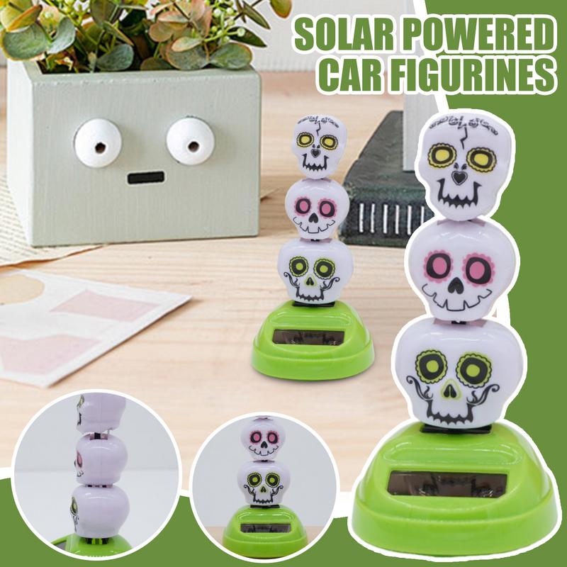Solar Toys For Window Swinging 3 Skull Head Cute Figure Weather-resistant Car Interior Accessories Table Ornament For Indoor