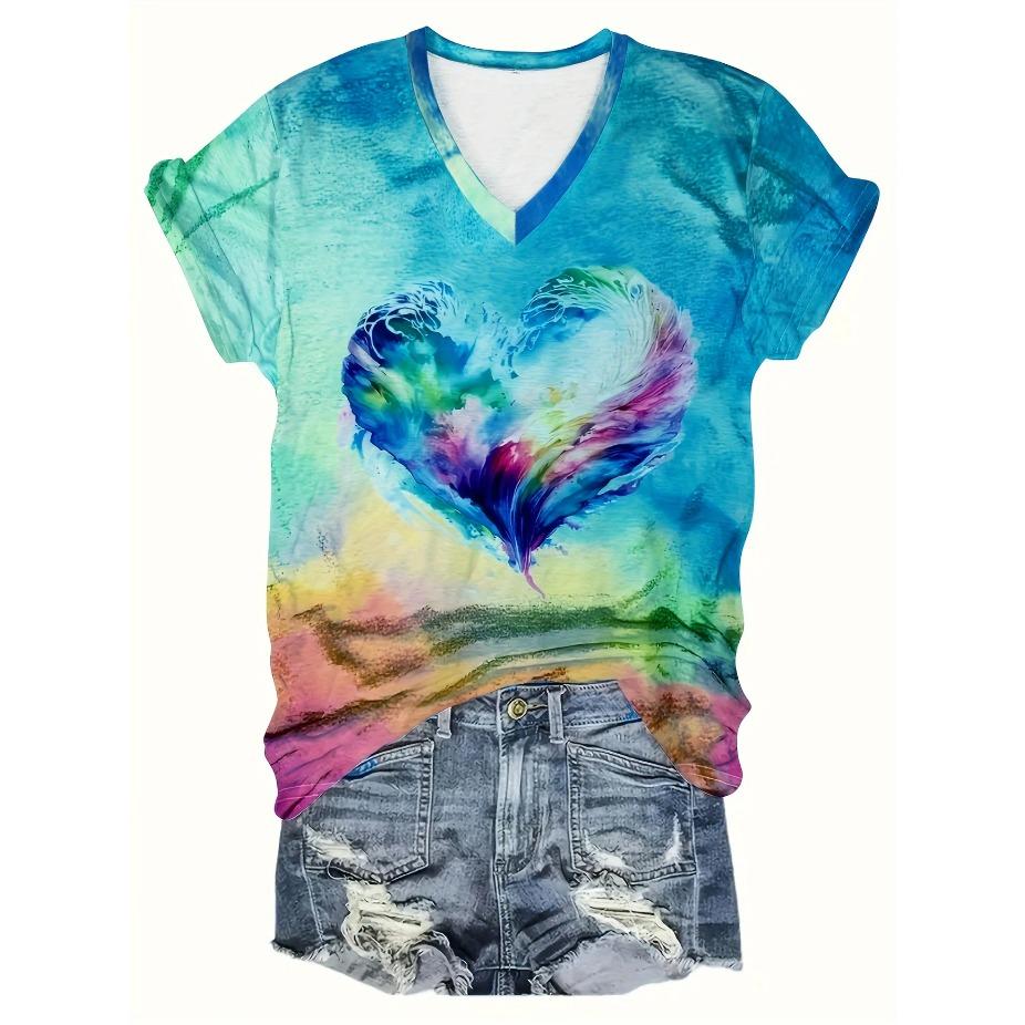 Chic Floral V-Neck Tee - Women's Breathable Short Sleeve Shirt for Spring/Summer Comfort T Shirts