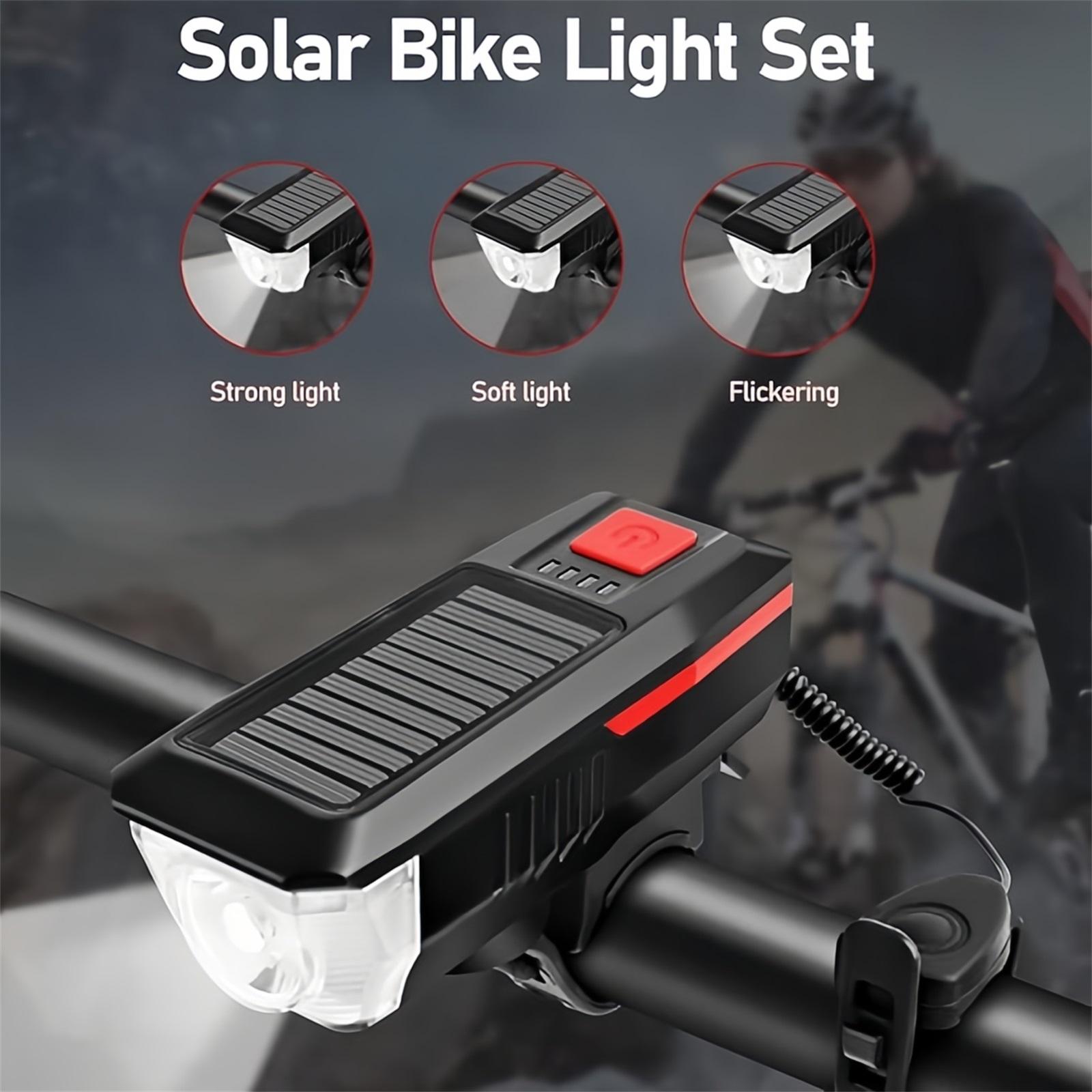 

Rechargeable Solar Bike Lights, Night Ultra Bright Lights Headlight and Back Taillight with Electric Bell, Easy to Install , Road and Mountai One Size красный