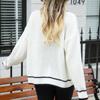 2023 Women's Casual Sweater Large Size Color Matching Pocket Coat V-neck Loose Sweater