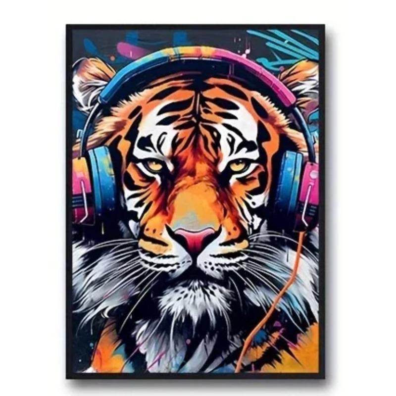 Cool Graffiti Gamer Headphones Animal Poster, Minimalist Wall Art Print Canvas Painting Posters for Living Room Home Decor