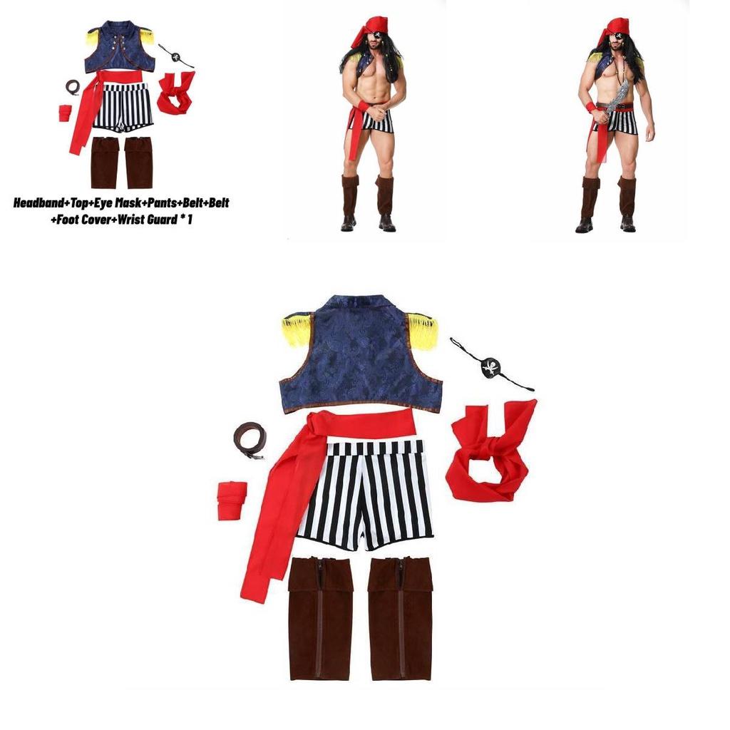 תחפושת שודד קריביים לגברים למבוגרים להאלווין, קוספליי, מסיבת תחפושות, תלבושת להופעה בימתית של מלח