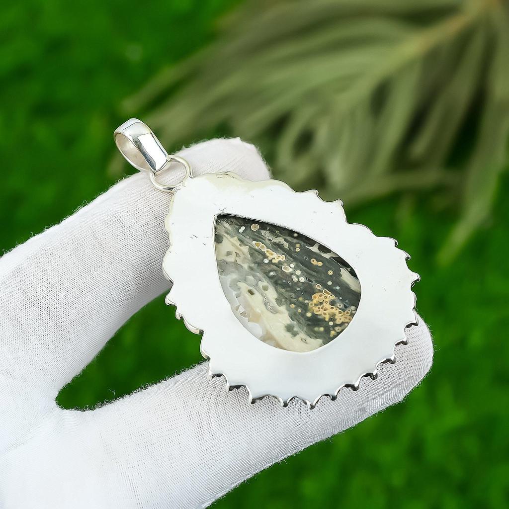 Daughters Day Sale 925 Sterling Silver Ocean Jasper Stone Mother Pendant Jewelry