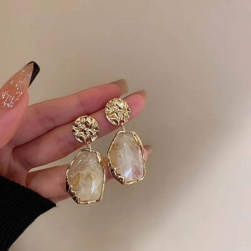 Fashion Pendant Earrings Zircon Square Stone Earrings Trend Vintage Geometry Earrings Gold Color Small Earrings Women Jewelry Accessorries Party Gift