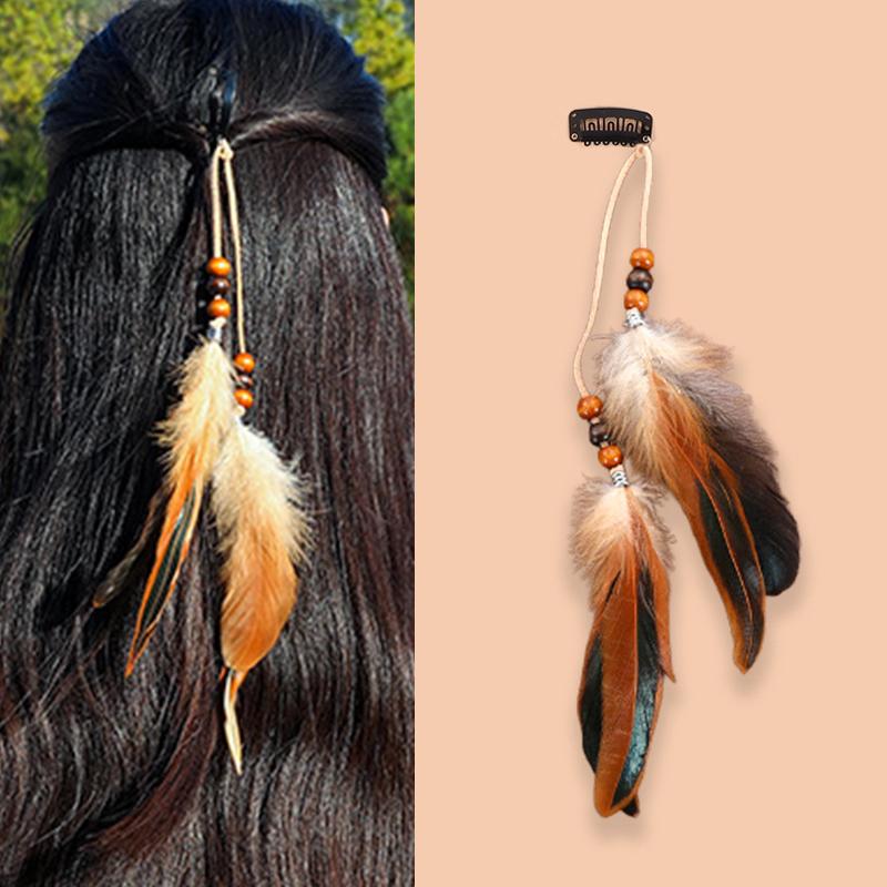 

1PC Ethnic Style Decorative Tassel Secure-Grip Clip Natural Hairpin Lightweight Hair Bohemian Feather Delicate