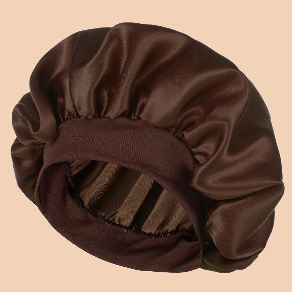 1pc Women's Solid Color Satin Wide-Brimmed Shower Cap Suitable For Daily Use Silk Bonnet Satin Bonnet