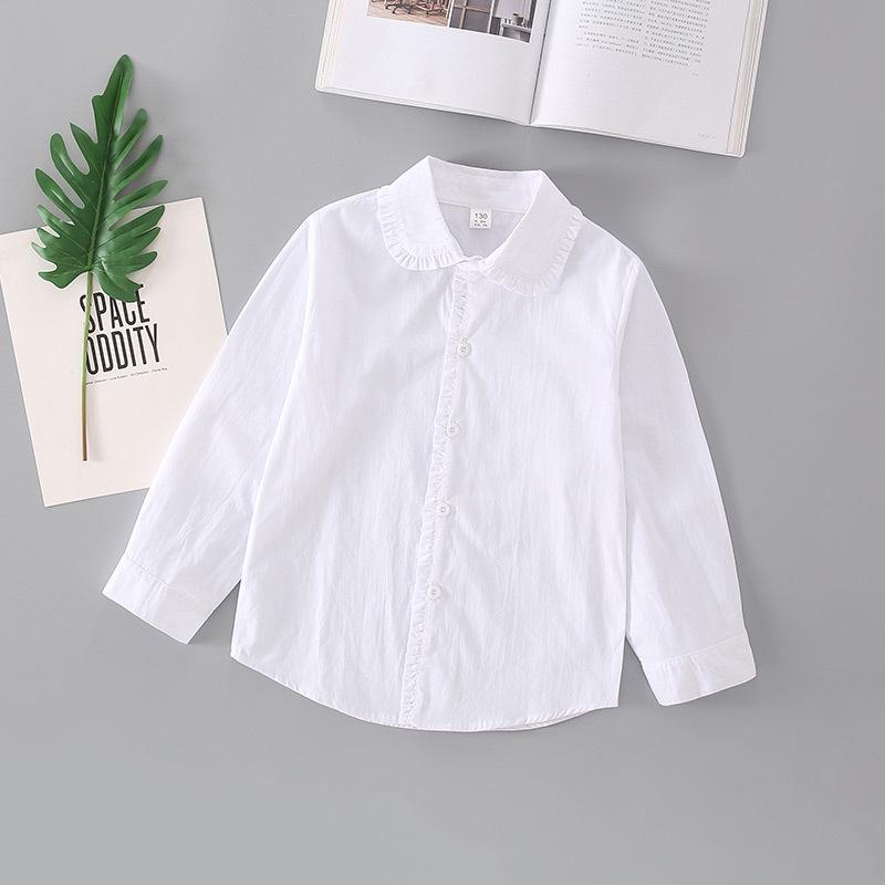 2025 Washable Cotton Lace White Shirt for Girls, Casual Round Neck, Long/Short Sleeves (Medium-Large Sizes)