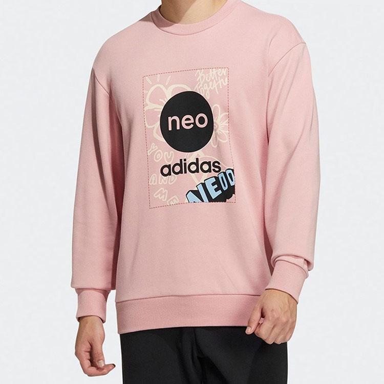 Adidas Neo Alphabet Logo Print Casual Pullover Sweatshirt Men Tops Pink HM7434