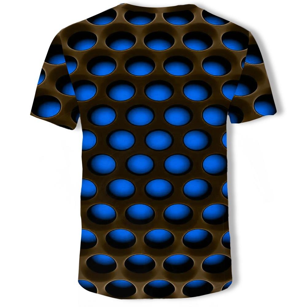 Spring New Men's 3D Digital Printing Mesh Hole Honeycomb Fun Short-sleeved Round Neck T-shirt Men's Fashion Tops