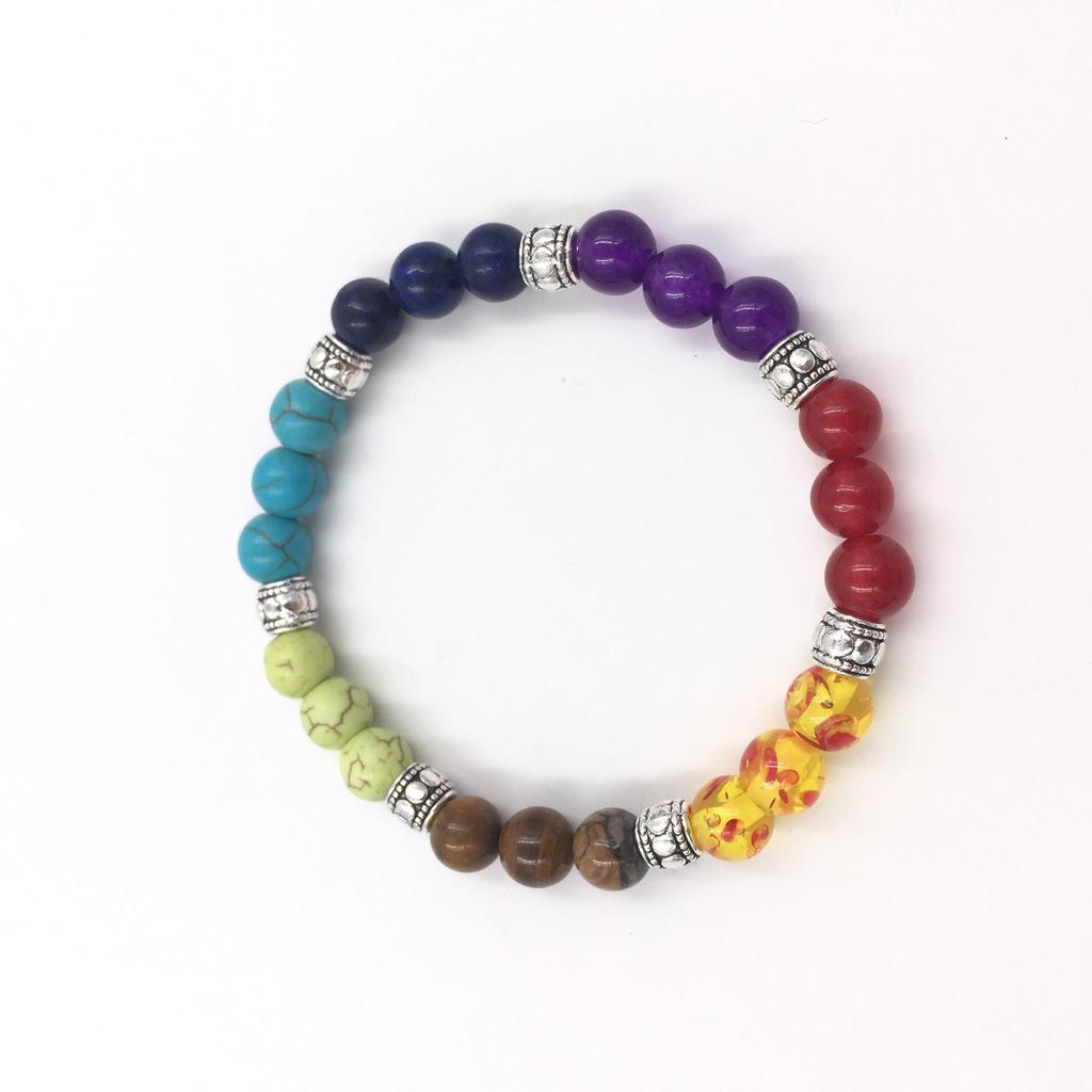 Unisex Rainbow Volcanic Stone Bracelets - European & American Couple Sets