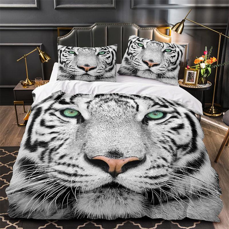 Tiger Leopard Lion Duvet Cover Set Africa Wild Animals Bedding Set 3D Red Rose Flowers Quilt Cover Twin King Queen Bedroom Decor