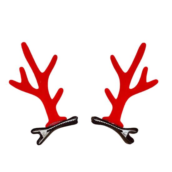 1 Pair Reindeer Antler Hair Clips for Christmas Fluffy Ear Headband with Pom Poms Festive Girls Hair Accessories Gift for Women Kids