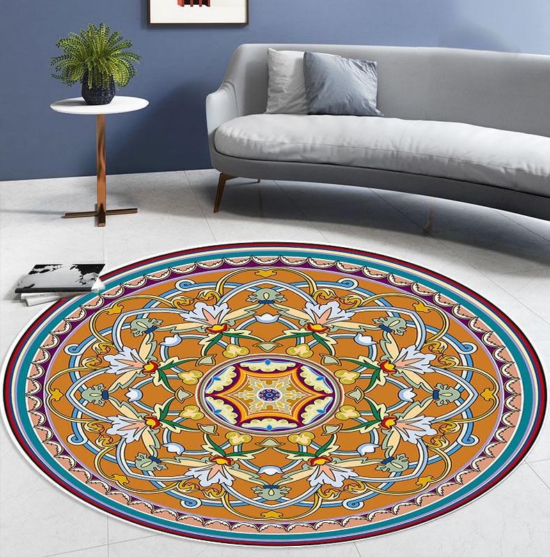 National Style Circular Living Room Carpet Bedroom Bedside Mat Dressing Table Computer Chair Floor Mat