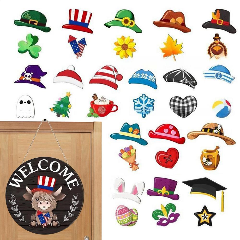 Outdoor Welcome Sign Interchangeable Highland Cow Welcome Sign Set Holiday Decor For Fall Home Bedroom Office Store Housewarming