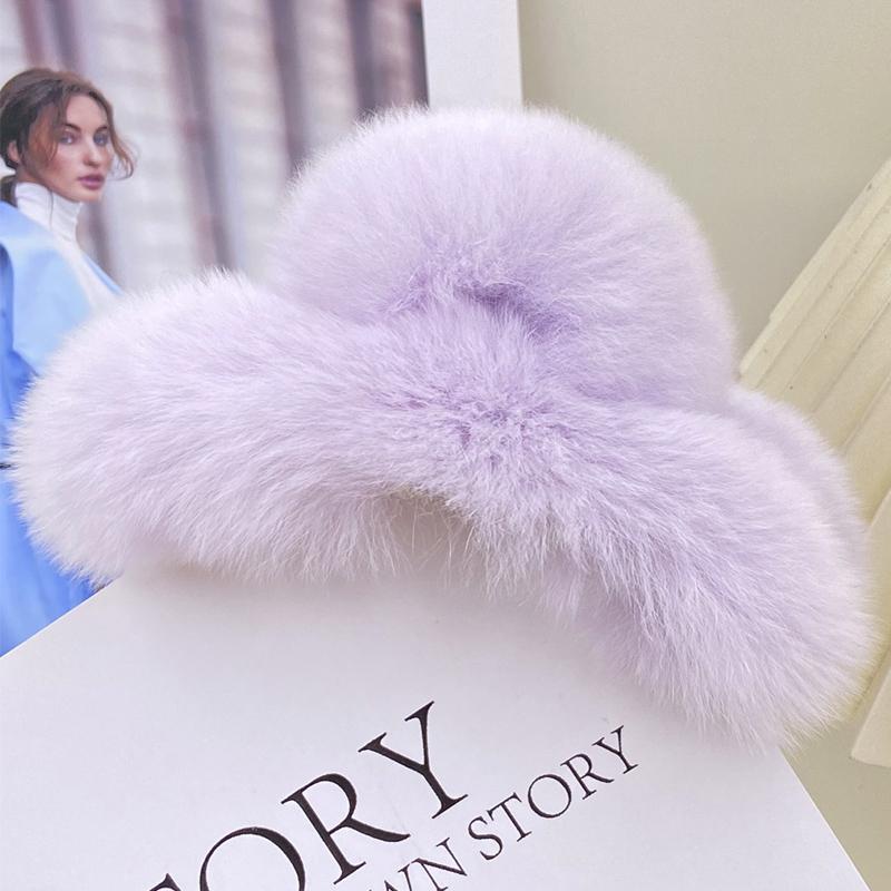 1ks Přírodní králičí kožešina Zimní chlupatá spona do vlasů