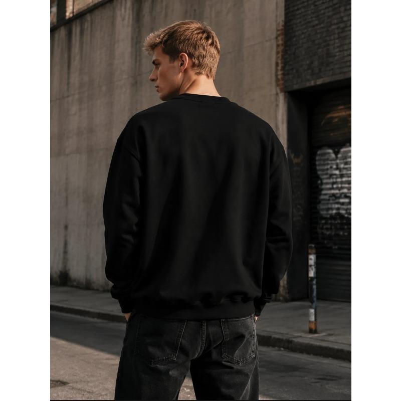 Ein Rock-Handzeichen Teufelsschädel Grafikdruck Herren Rundhals Schwarzes Sweatshirt Langarm. Geeignet für alle Arten von Outdoor-Sportarten und Reisen