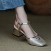 2024 New Summer Women's Square Toe Thick Heel Sandals Fashionable Hollow High Heels Buckle Square Toe Comfortable Women's Shoes