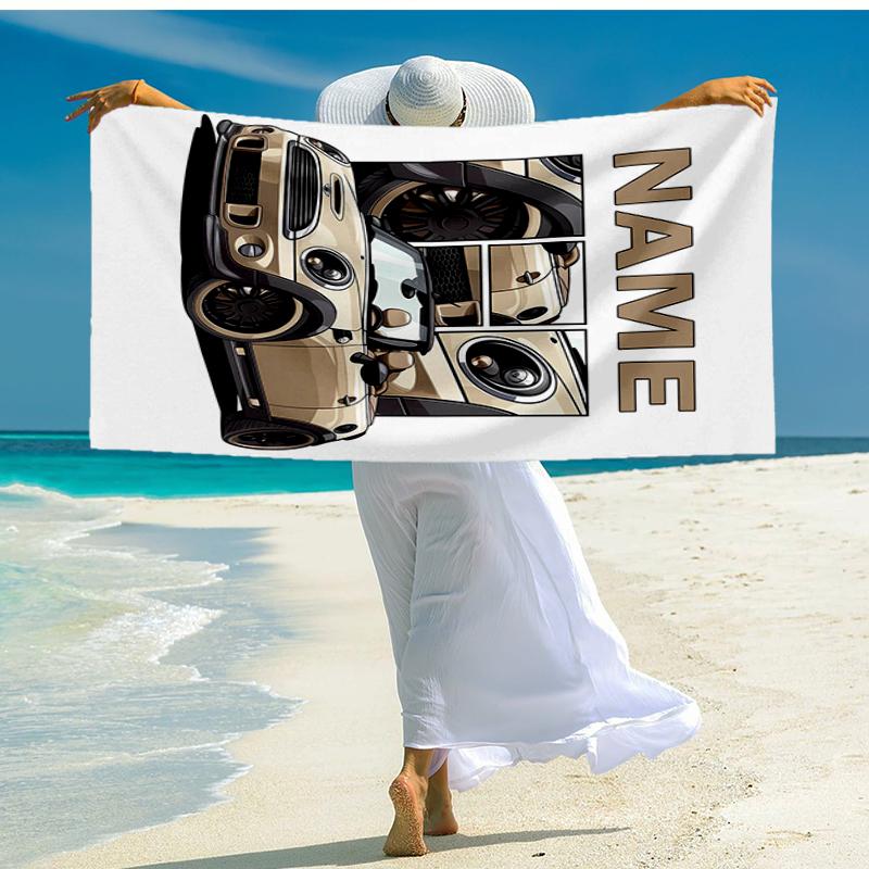 Custom Name Ultra-Soft Beach Towel with Racing Theme,Ideal for Pool - Camping, Diving - Perfect Travel Essential, Vibrant Beach Towel.