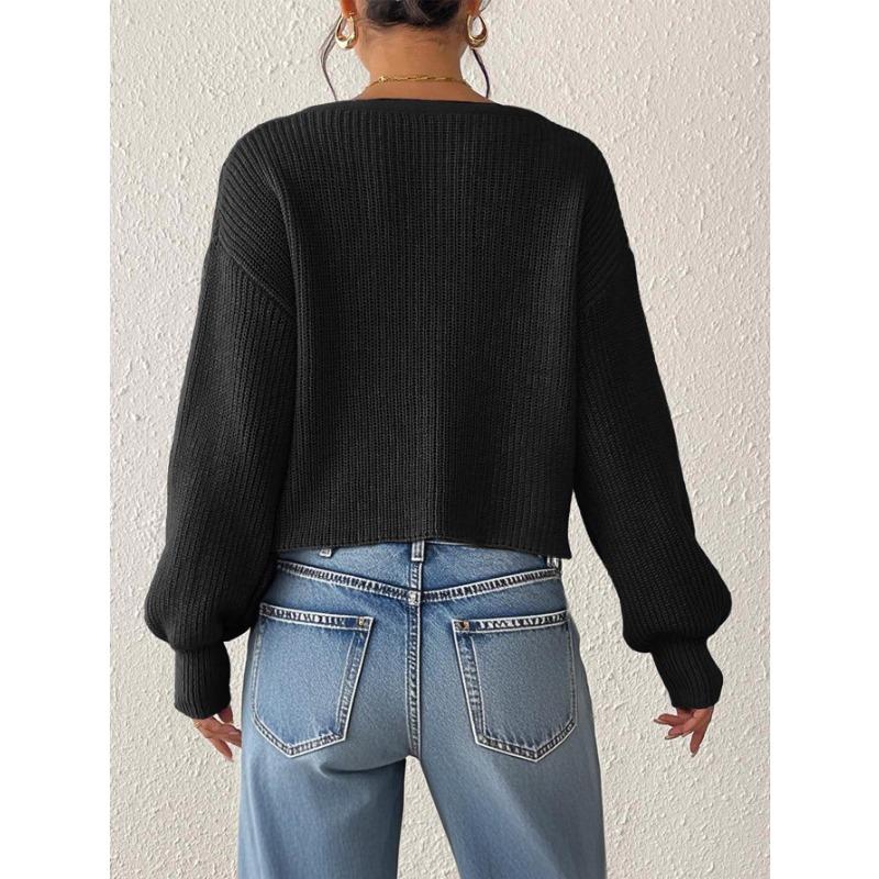 Women S Knitted Cardigan Sweater Streetwear Short Top With Crochet Buttons