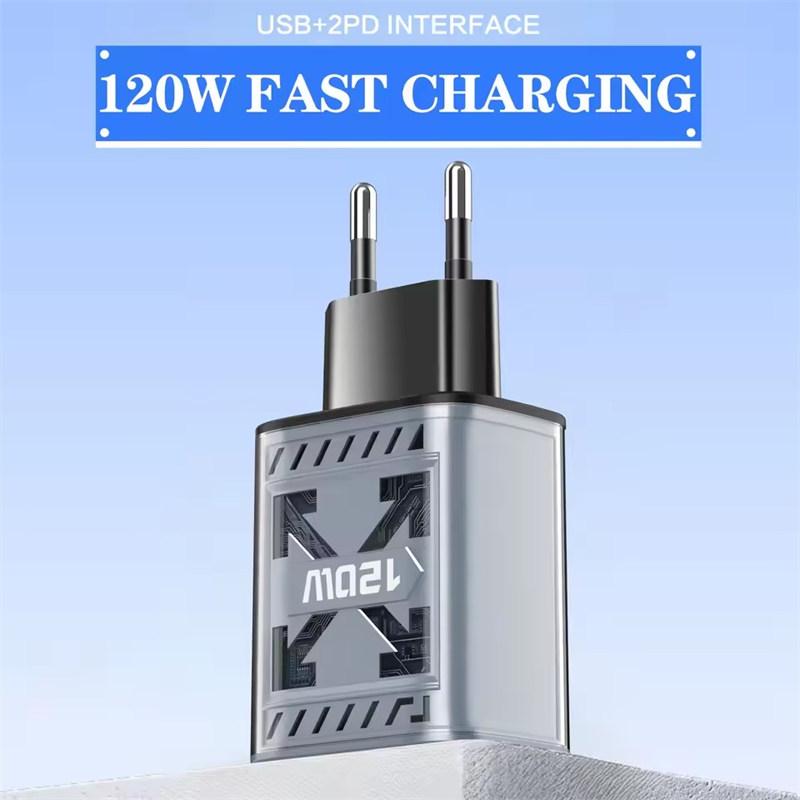 Carregador Rápido 120W 3 Portas Carregador de Celular QC3.0 USB Tipo C Carregadores Adaptador de Parede USB PD Duplo Plug UE/EUA para iPhone Samsung
