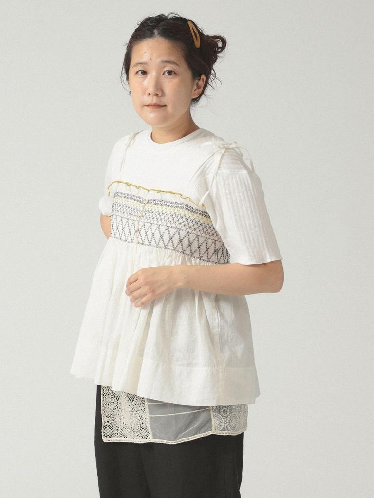 Beams Boy Women's Shirred Camisole S/S Shirt, IVORY FREE