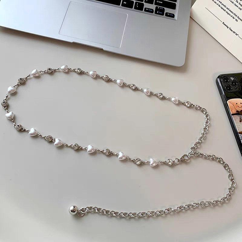 Stunning Pearl Heart Waist Chain For Summer Chic Looks With Brilliant Decor Rhinestone