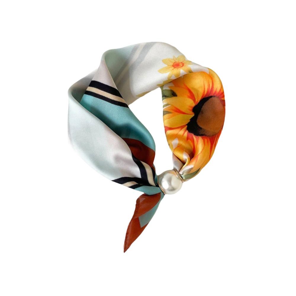 Lightweight Silk Scarf Breathable Printed Neck Scarf Accessory Magnetic Clasp Scarf Women