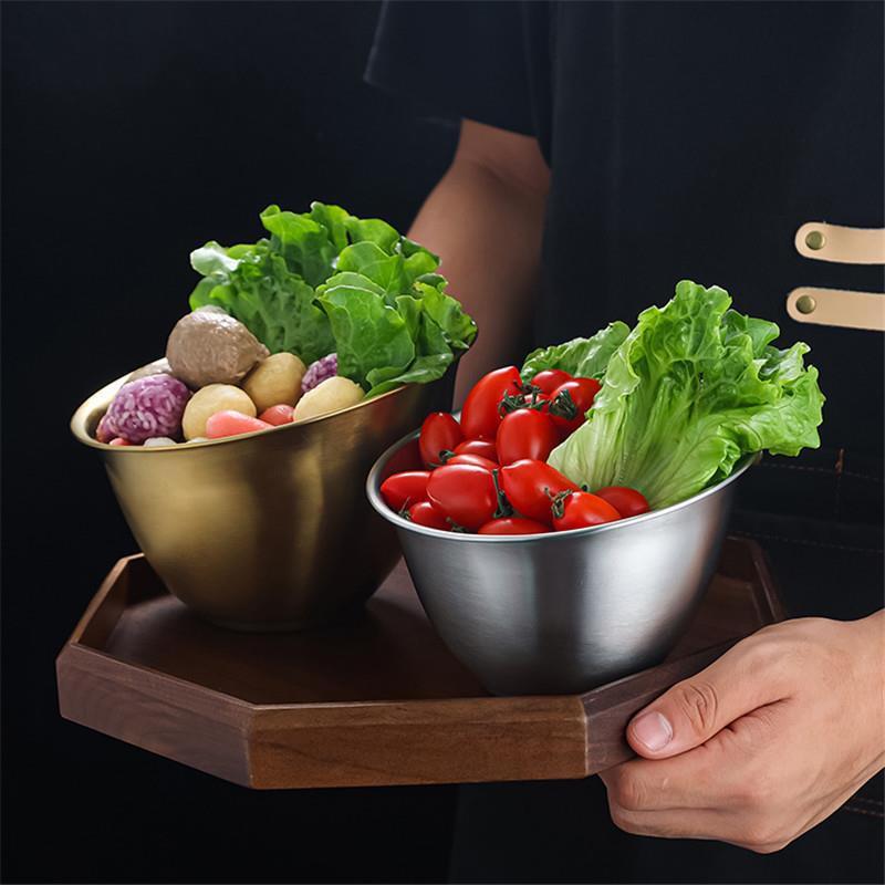 ZISIZ 18cm Korean Style Slanted Stainless Steel Salad Bowls (Set of 2)
