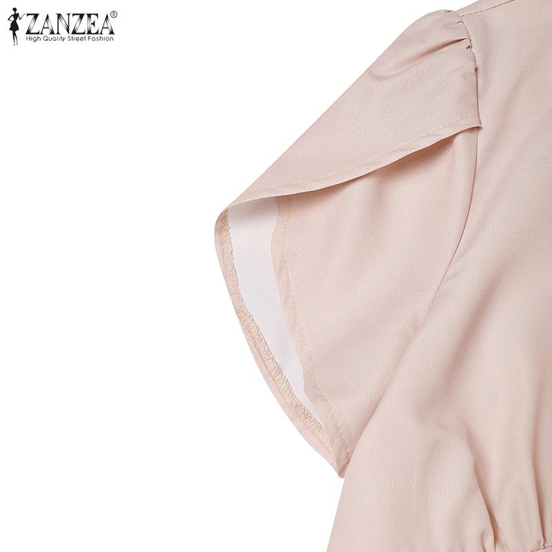 ZANZEA Women Casual V-Neck Summer Short Sleeve Print Dress