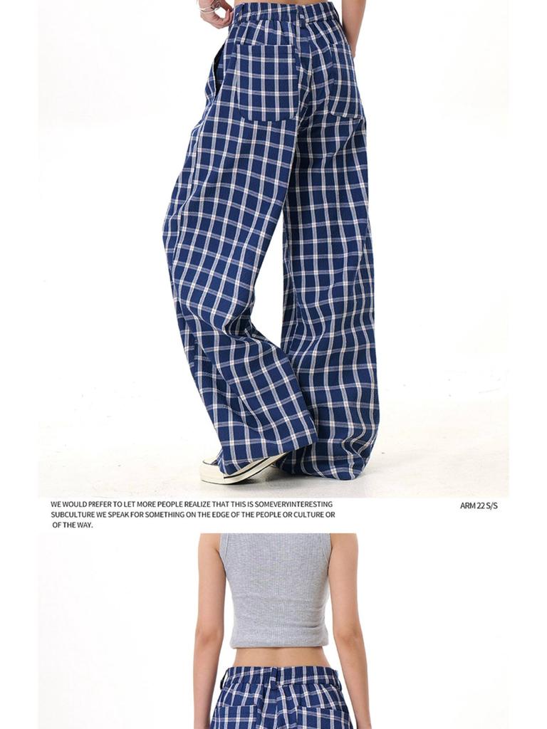 Damskie spodnie retro w kratę 2025 z szerokimi nogawkami, długość do podłogi, styl Zhao Lusi