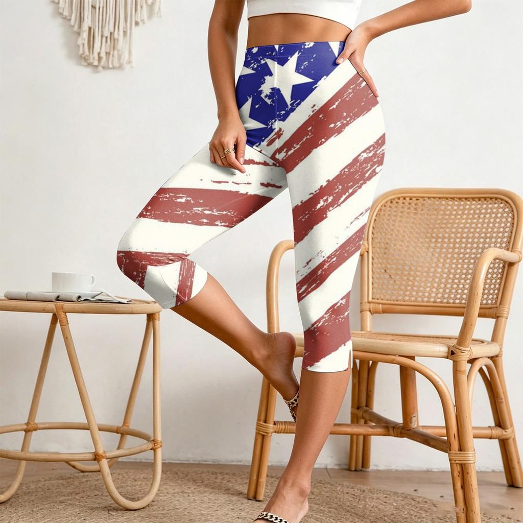 Women’s Elastic Waist Casual Slim Fit Capri Pants with Split Hem Stretchy Printed Design Comfortable Lightweight Fabric