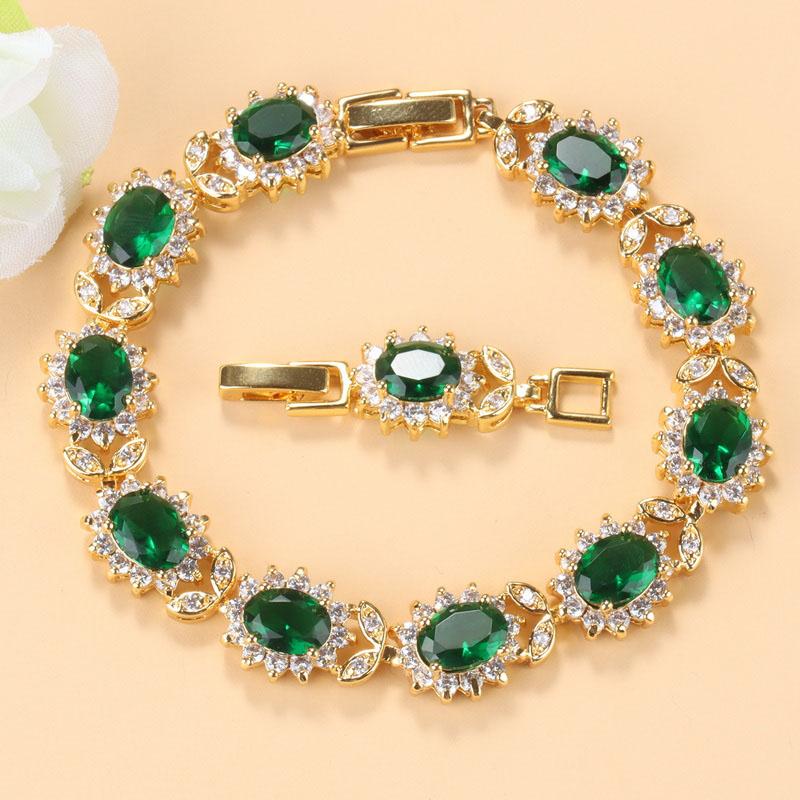 

African Women Wedding 18K Gold Plated Jewelry with Blue Stone Female Bracelet Bangle Adjustable Length 18+3 CM 21CM зелёный