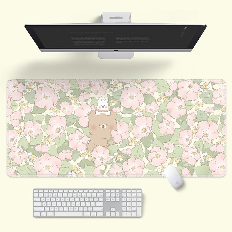 Extra velká kreslená květinová podložka pod myš - Roztomilá podložka na stůl pro notebook a klávesnici