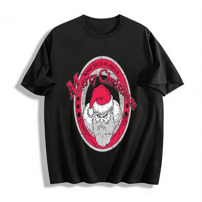 Grumpy Mad Santa Print Merry Christmas Casual Top Pure Cotton T-shirt