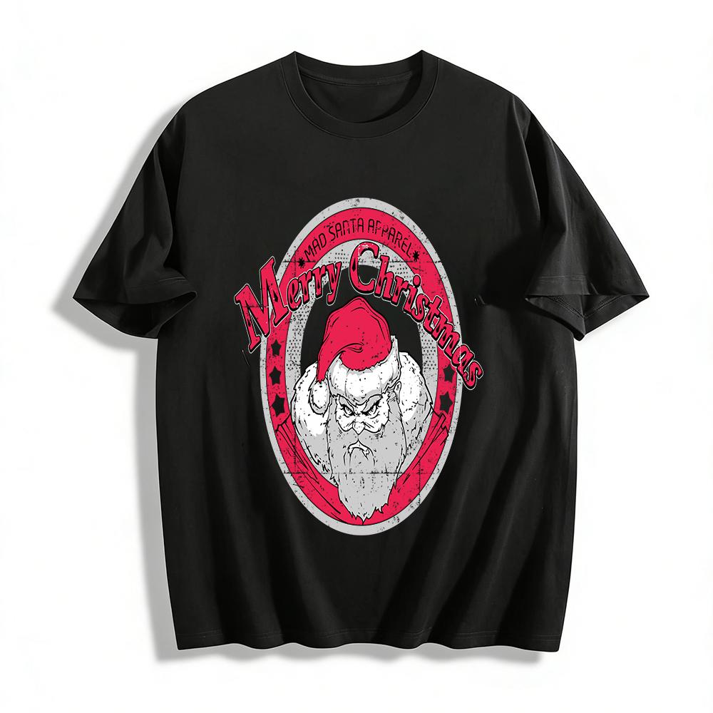 Grumpy Mad Santa Print Merry Christmas Casual Top Pure cotton T-shirt XXS