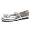 H83-5 Internet-Promi-Ballerinas mit weicher Sohle, bequeme silberne Damenschuhe mit Metallschnalle, Doudou-Schuhe Damen
