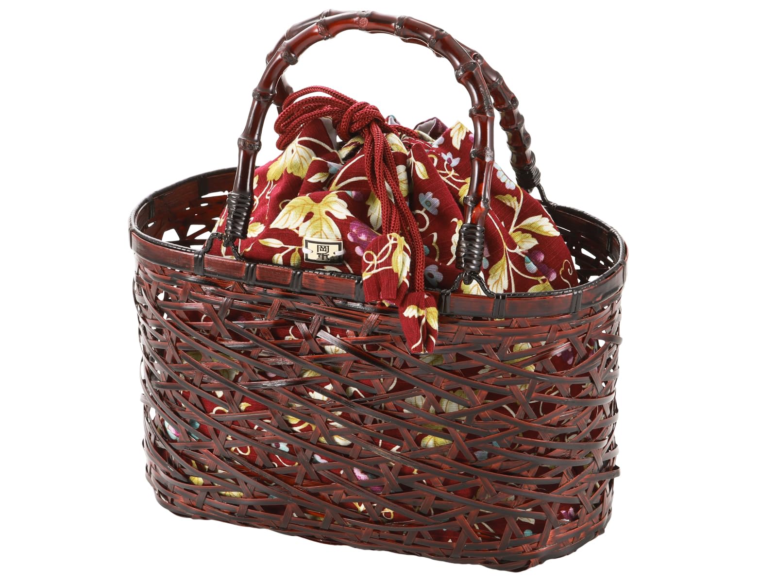 

Okaju bamboo basket drawstring bamboo stylish drawstring yukata drawstring Japanese pattern basket bag Red [SAKIKU-EN] Kyoto s long-established brand,
