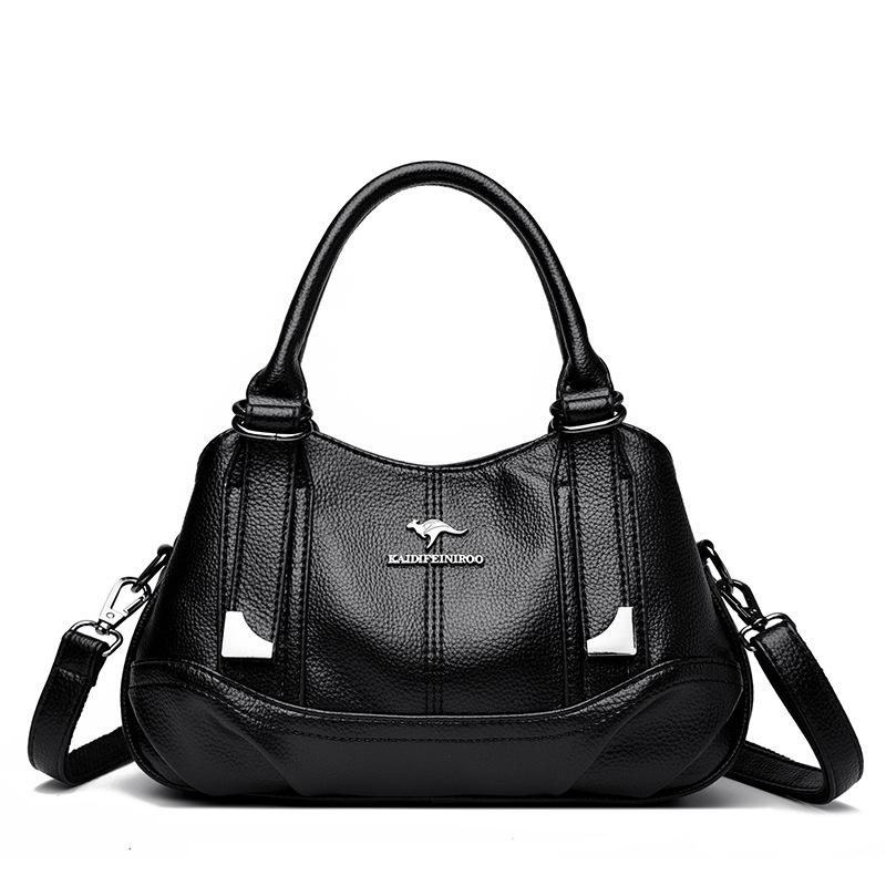 Fashion Three-layer Pocket Handbag, Trendy Leather Texture, Middle-aged Woman's Single-shoulder Bag