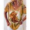 Sommer Damen T-Shirt Western Cowboy Stiefel mit Blumendruck Retro Mode Lässig Oversized V-Ausschnitt Damenbekleidung