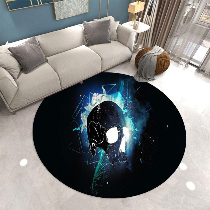 Gothic Horror Circular Carpet Skull Print Living Room Floor Mat E-sports Chair Sofa Side Anti Slip Mat Home Decoration
