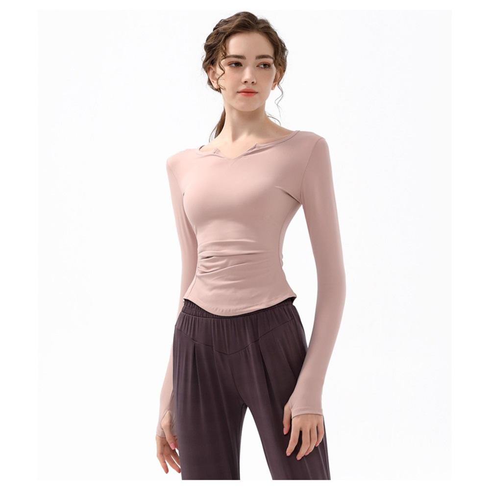 New Spring And Autumn V-neck Sport Top, Yoga Wear, Long-sleeved T-shirt, Professional Running, Quick-drying, Nude Slimming And Fitness Wear For Women