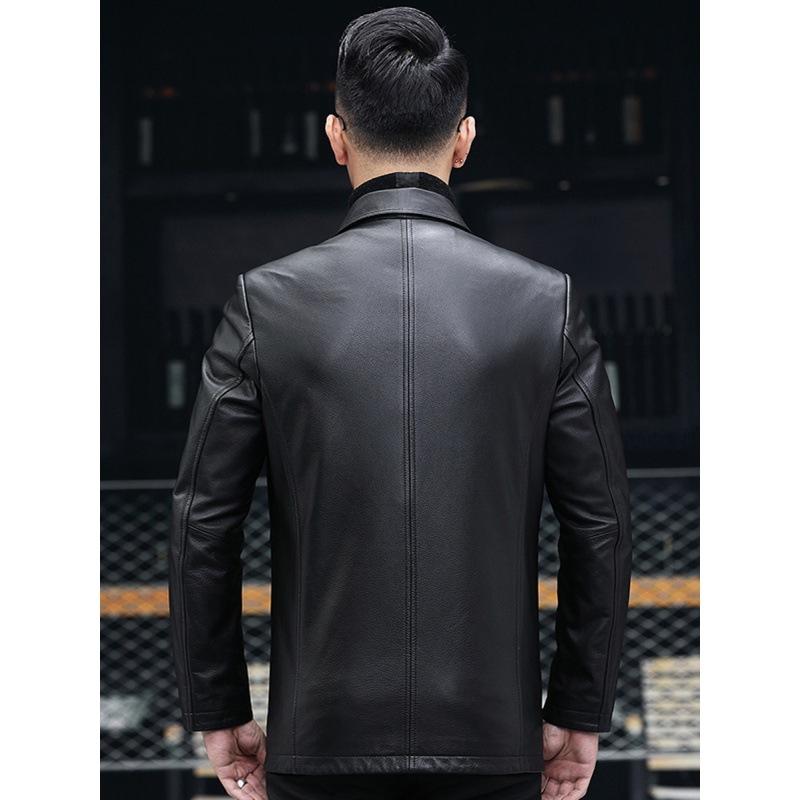 First-layer cowhide leather jacket, spring and autumn thin men's leather jacket, middle-aged and elderly windbreaker jacket, large size