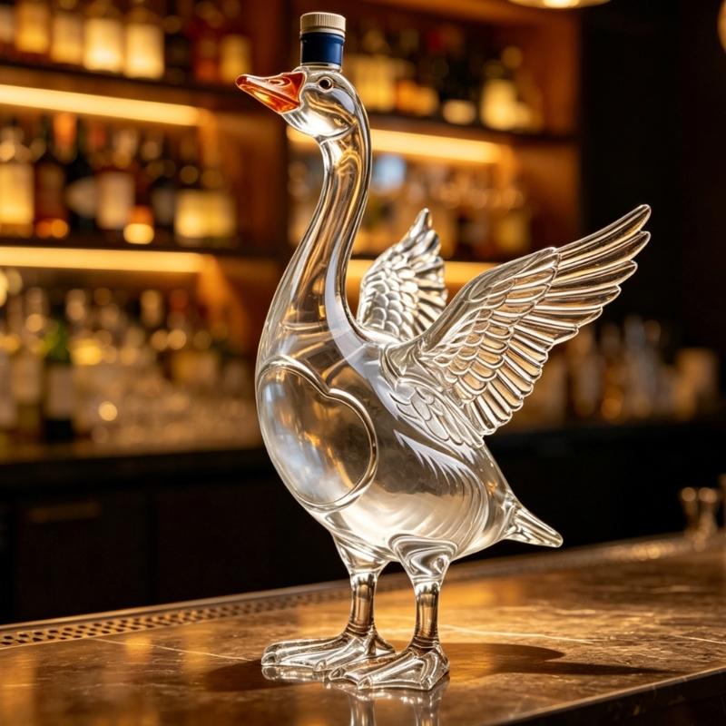 Duck Shape Whiskeys Decanter Bottle, Clear Glass Liquor Decanter for Home Bar Users, Hosts, Gatherings and Table Presentation