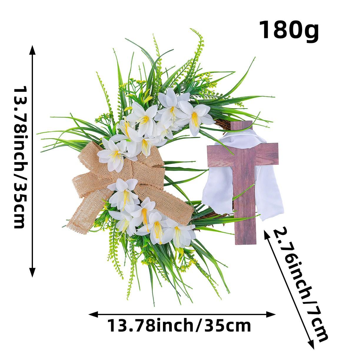 

Easter Wreath With Cross Artificial Rustic Rattan Wreath Hanging Ornament DIY Easter Front Door Wall Wreath Decoration белый