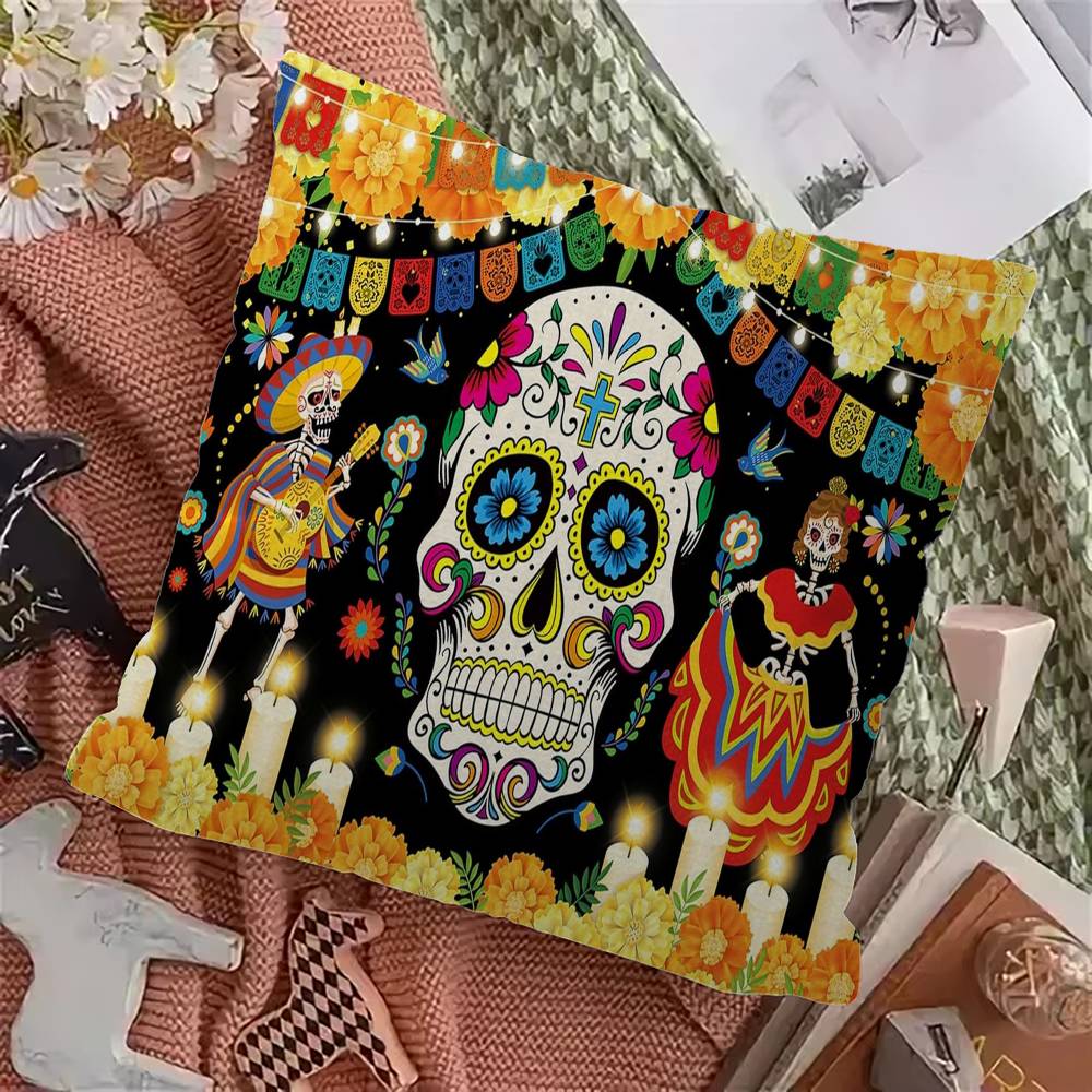 

Mexico Day Of The Dead Sugar Skulls Pillow Gift Home Office Decoration Pillow Bedroom Sofa Car Cushion CoverPillow Case 12x12Inch
