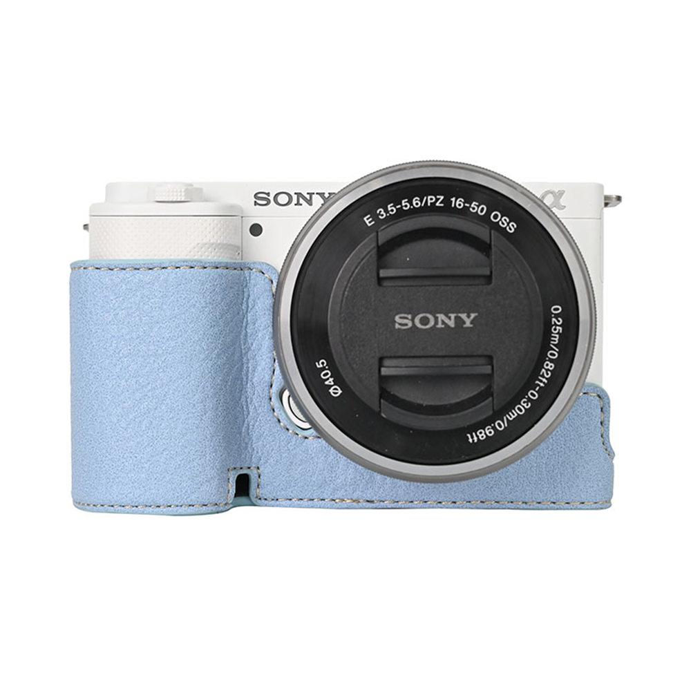 ZVE10 Skórzany PU Pokrowiec na Połowę Korpusu Aparatu dla Sony ZVE10 ZV-E10 Magnetyczna Otwierana Pokrywa Spodu