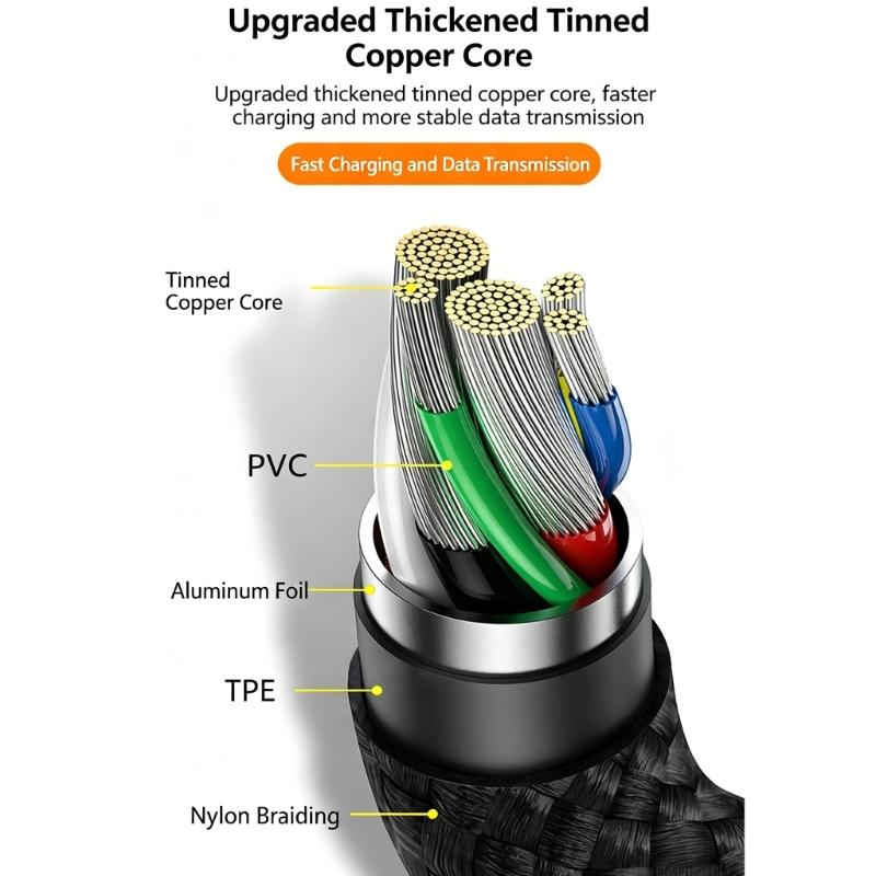 3A Fast Charging Braided Cable Right Angle USB C Cable Data Transfer Cord Suitable for Gaming and Quick Charging
