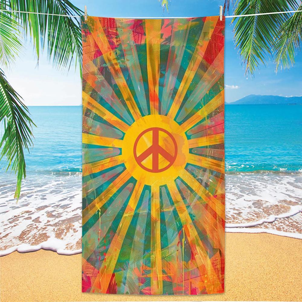 Boho-Stil und Friedenssymbol, Strandtücher aus ultrafeiner Faser, Strandurlaubsfotos, Dekorative Handtücher, Schalhandtücher