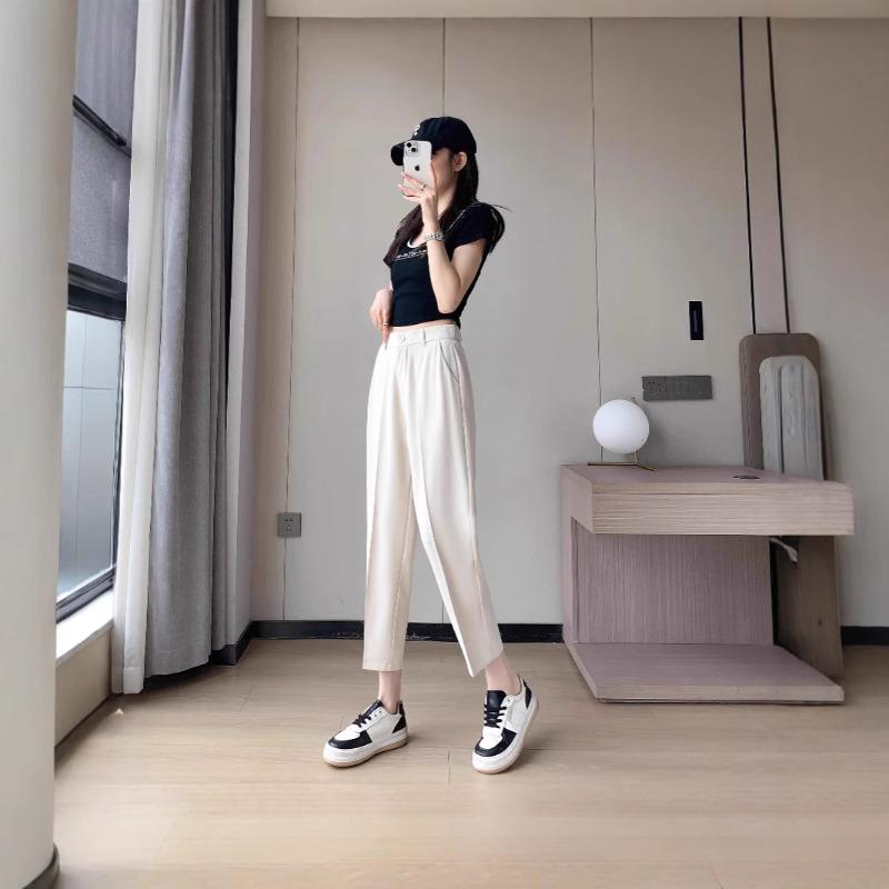Gray Suit Pants Women's Spring and Autumn Fleece Thickened Large Size Small Thin Professional Straight Pants Pants Pipe Pants