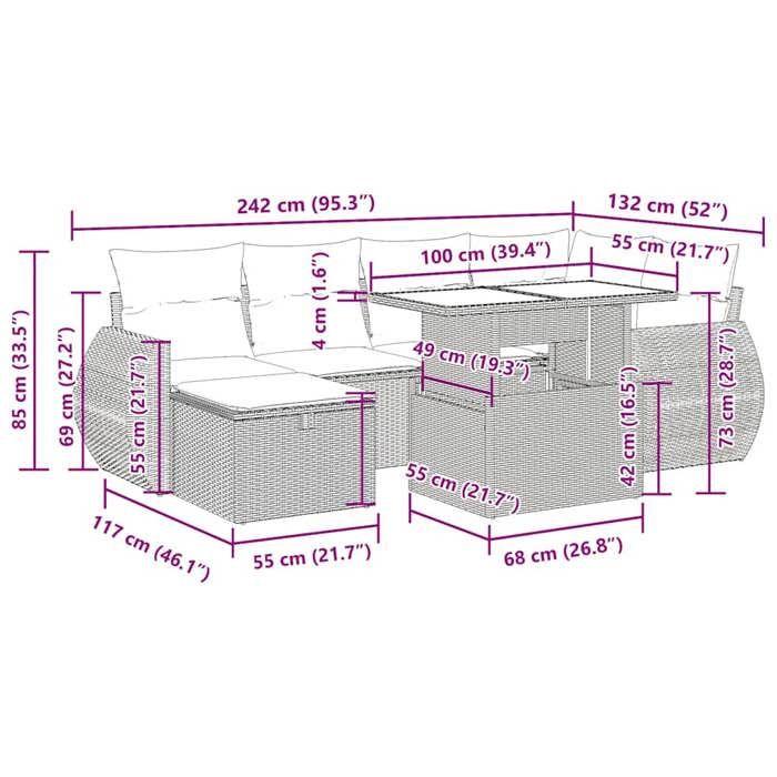 VidaXL Garden Lounge Set with Cushions 7 Pcs Light Grey Wicker 3327902